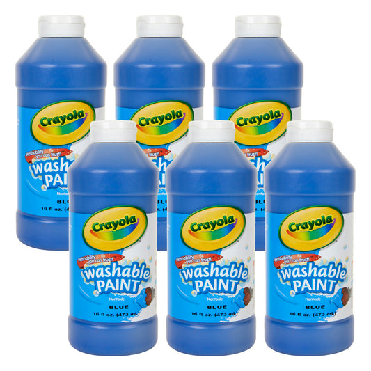 Washable Paint, Blue, 16 oz. Bottles, Pack of 6