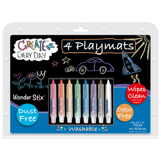 Black Board Playmat Kit with 8 Wonder Stix, 8-1/2" x 12", 4 Boards