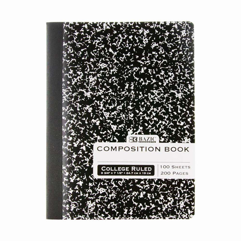 Composition Book, College Ruled, Black Marble, 100 Sheets