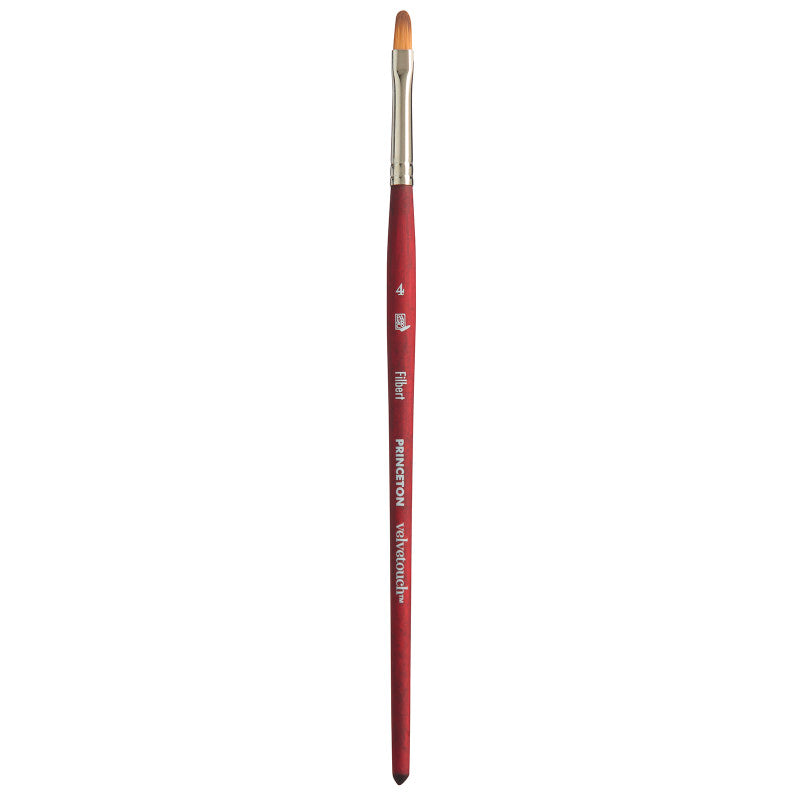 Velvetouch Filbert Brush, Synthetic Bristles, Short Handle Mixed Media Paintbrush, Scarlet, Size 4, 1 Count