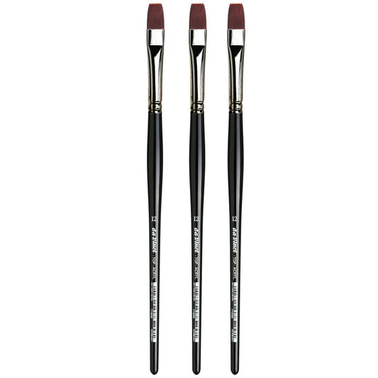 TOP-ACRYL Bright Red-Brown Brush, Synthetic, Acrylic & Oil, Flat, Series 7185K, Size 1, Pack of 3