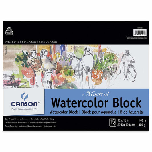 Artist Series Montval Watercolor Block, Foldover Binding, 15 Sheet, 12x16 inch, 1 Count