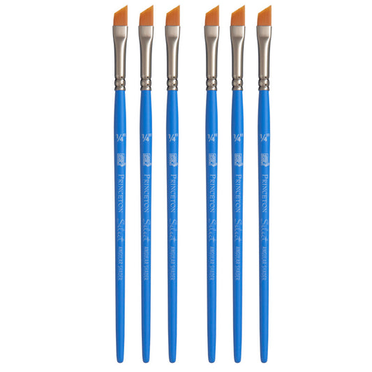 Select Artiste Angle Shader Brush, Synthetic Bristles, Short Handle Mixed Media Paintbrush, Jewel Blue, Size 1/4 inch, Pack of 6