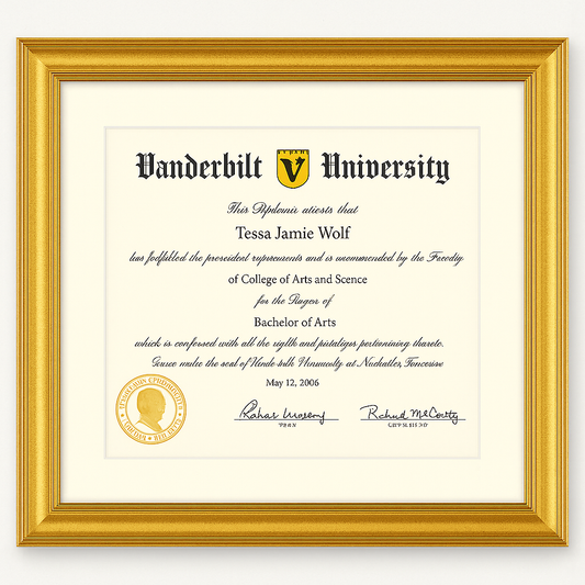 ELEGANT GOLD FRAME FOR 8.5x11 DIPLOMA