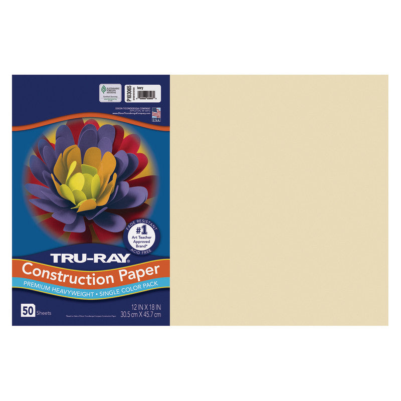 Construction Paper, Heavyweight, Ivory, 12" x 18", 50 Sheets