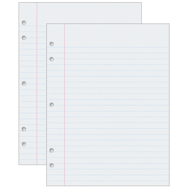 Composition Paper, White, 5-Hole Punched, Red Margin, 3/8" Ruled, 8" x 10-1/2", 500 Sheets Per Pack, 2 Packs