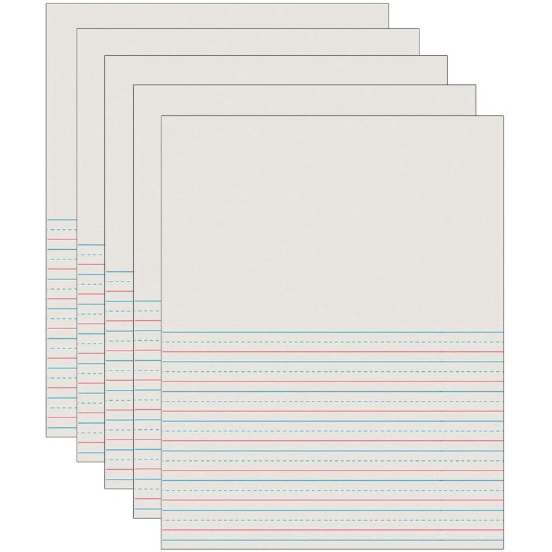 Newsprint Handwriting Paper, Picture Story, Grade 2, 1/2" x 1/4" x 1/4" Ruled Short, 8-1/2" x 11", 500 Sheets Per Pack, 5 Packs