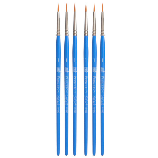 Select Artiste Round Brush, Synthetic Bristles, Short Handle Mixed Media Paintbrush, Jewel Blue, Size 1, Pack of 6