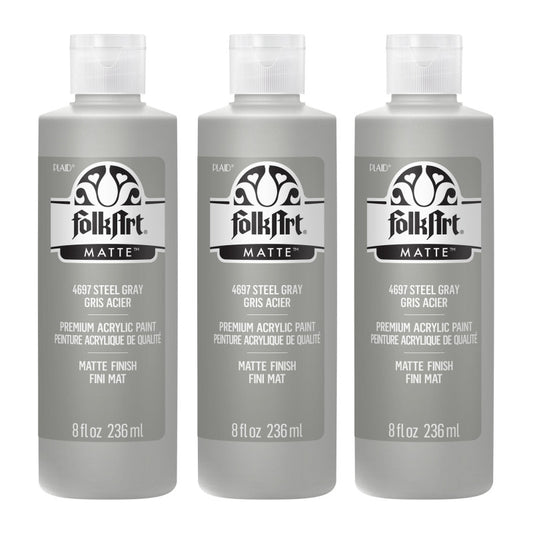 Acrylic Paint Matte, 8oz., Steel Gray, Pack of 3