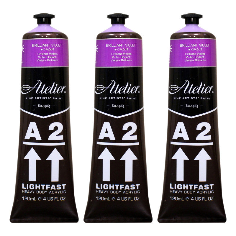 A2 Heavy Body Lightfast Artist Acrylic, 4 oz., Brilliant Violet, Pack of 3