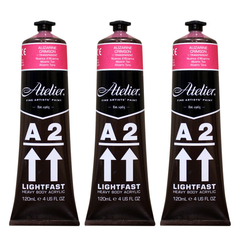 A2 Heavy Body Lightfast Artist Acrylic, 4 oz., Alizarine Crimson Hue, Pack of 3