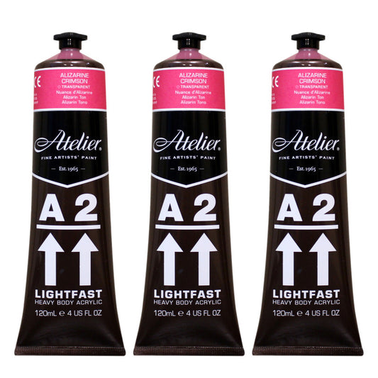 A2 Heavy Body Lightfast Artist Acrylic, 4 oz., Alizarine Crimson Hue, Pack of 3