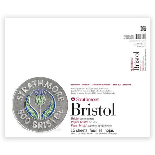 500 Series Bristol Paper Pad, 2-Ply, Vellum Finish, 15 Sheet, 14x17 inch, 1 Count