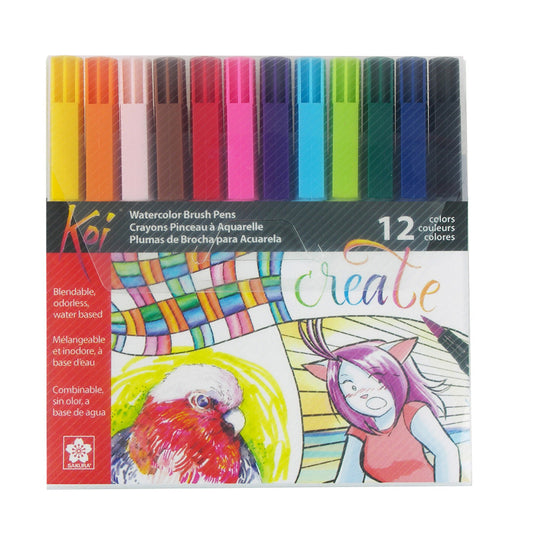 Koi Watercolor Brush Pens, Assorted Colors, 12-Piece Set