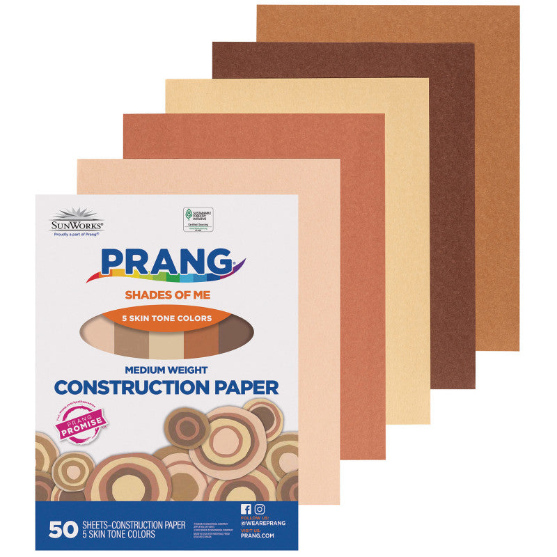 Shades of Me Construction Paper, Medium Weight, 5 Assorted Skin Tone Colors, 9" x 12", 50 Sheets