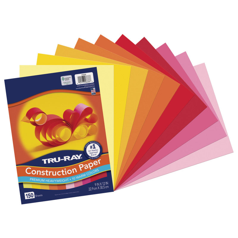 Construction Paper, Heavyweight, Warm Assorted, 9" x 12", 150 Sheets