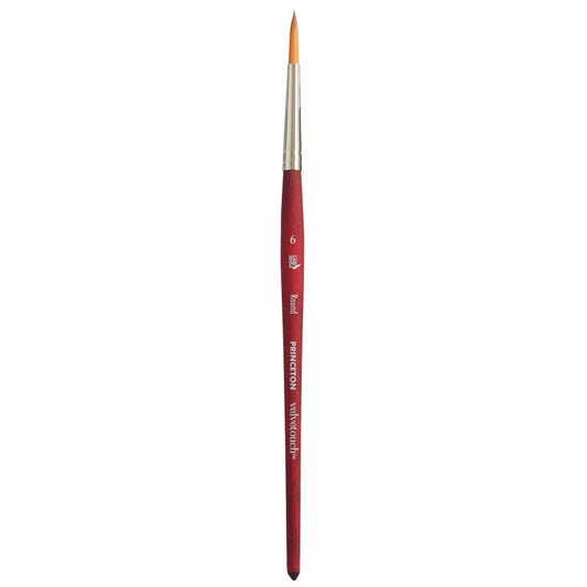 Velvetouch Round Brush, Synthetic Bristles, Short Handle Mixed Media Paintbrush, Scarlet, Size 6, 1 Count
