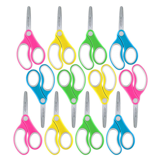 Soft Handle 5" Kids Scissors, Blunt, Assorted Colors, Pack of 12