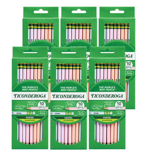 #2 Pastel Pencils, 5 Assorted Colors, 10 Per Pack, 6 Packs