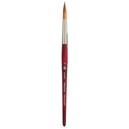 Velvetouch Long Round Brush, Synthetic Bristles, Short Handle Mixed Media Paintbrush, Scarlet, Size 12, 1 Count
