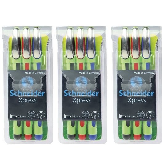 Xpress Fineliner Pen, Fiber Tip, 0.8 mm, 3 Colors Per Pack, 3 Packs