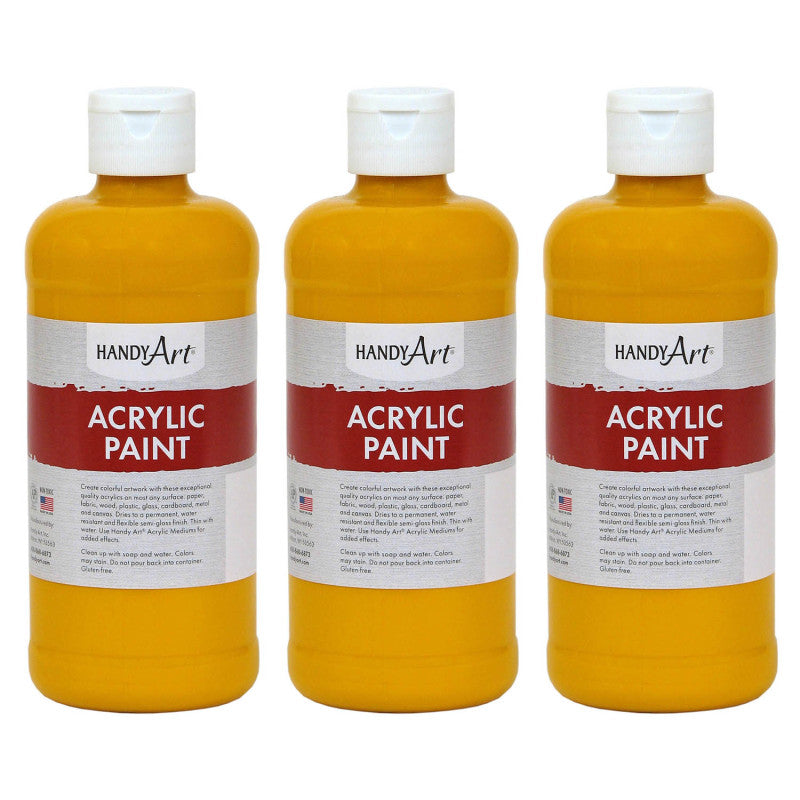 Acrylic Paint 16 oz, Deep Yellow, Pack of 3