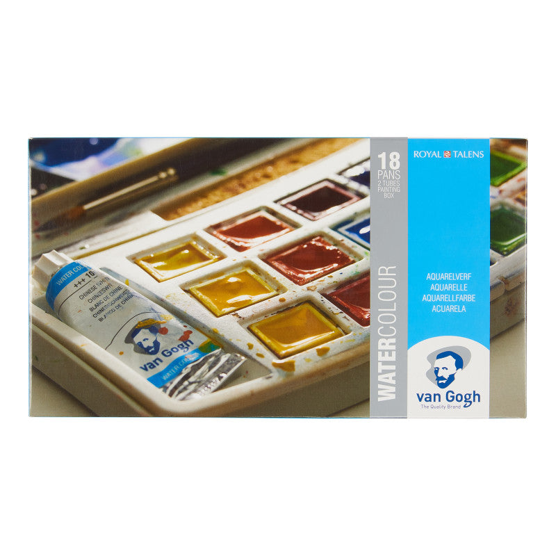 Watercolor Plastic Pocket Box, 18 Pan General Selection & 2 Tubes