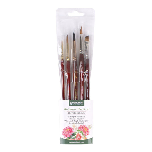 Floral Brush Set, Short Handle Watercolor Paintbrush, Assorted, 5 Pieces