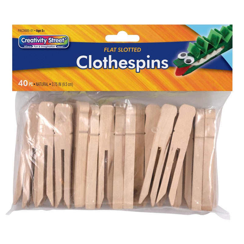 Flat Slotted Clothespins, Natural, 3.75", 40 Pieces