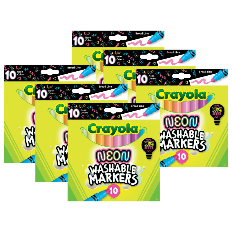 Washable Neon Broad Line Markers, 10 Per Pack, 6 Packs