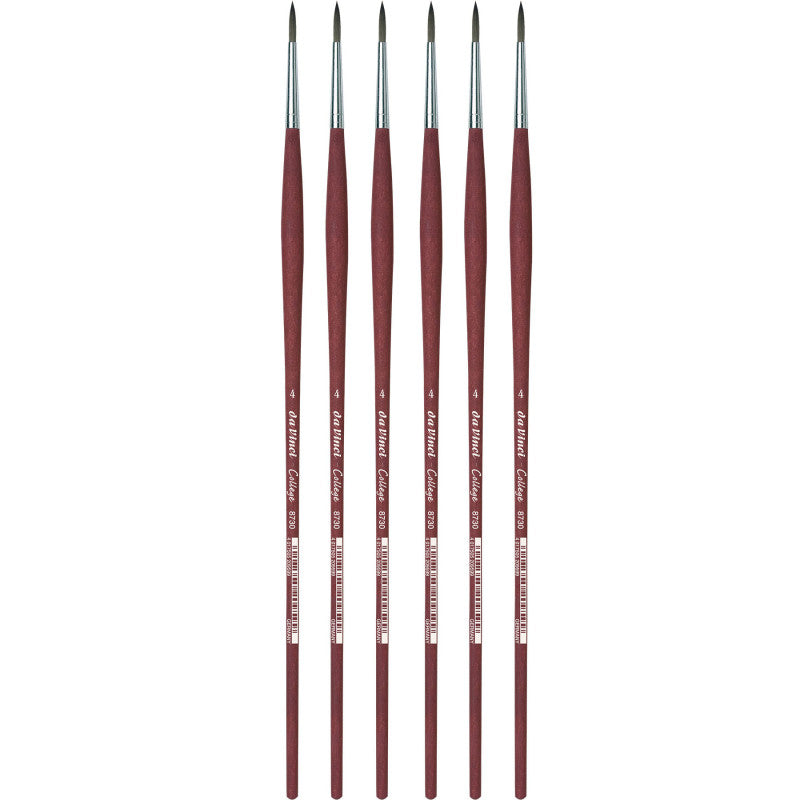 COLLEGE Student Brush, Synthetic, Acrylic & Oil, Round, Series 8730, Size 4, Pack of 6