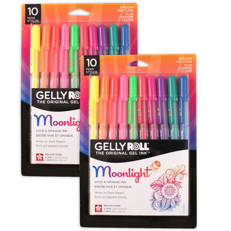 Moonlight Gel Pens, 10 Bold Point, Assorted Colors, 10 Per Set, 2 Sets