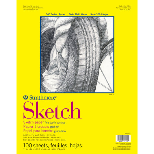 300 Series Sketch Pad, Glue Binding, 100 Sheets, 11x14 inch