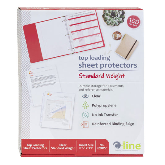 Standard Weight Poly Sheet Protectors, Clear, Top Loading, 11" x 8-1/2", box of 100