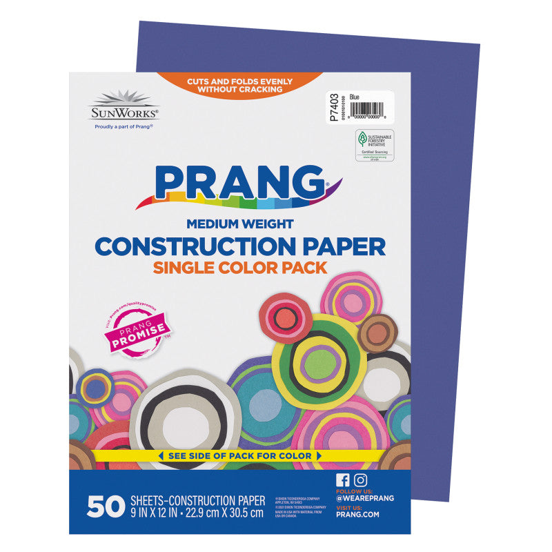Construction Paper, Medium Weight, Blue, 9" x 12", 50 Sheets