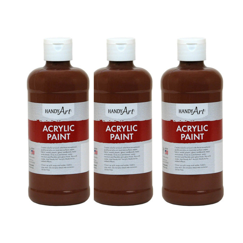 Acrylic Paint 16 oz, Burnt Sienna, Pack of 3
