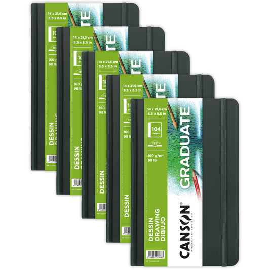 Graduate Drawing Art Book, Hard Cover Binding, 52 Sheet, 5.5x8.5 inch, Pack of 5