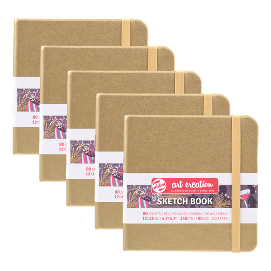 Sketchbook, 80 Sheets, 90lbs, White Gold Cover, 4.7" x 4.7", Pack of 5
