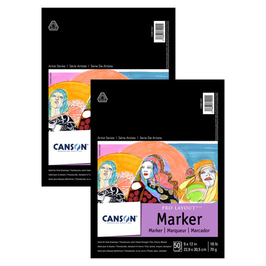 Artist Series Pro Layout Marker Pad, Foldover Binding, 50 Sheet, 9x12 inch, Pack of 2