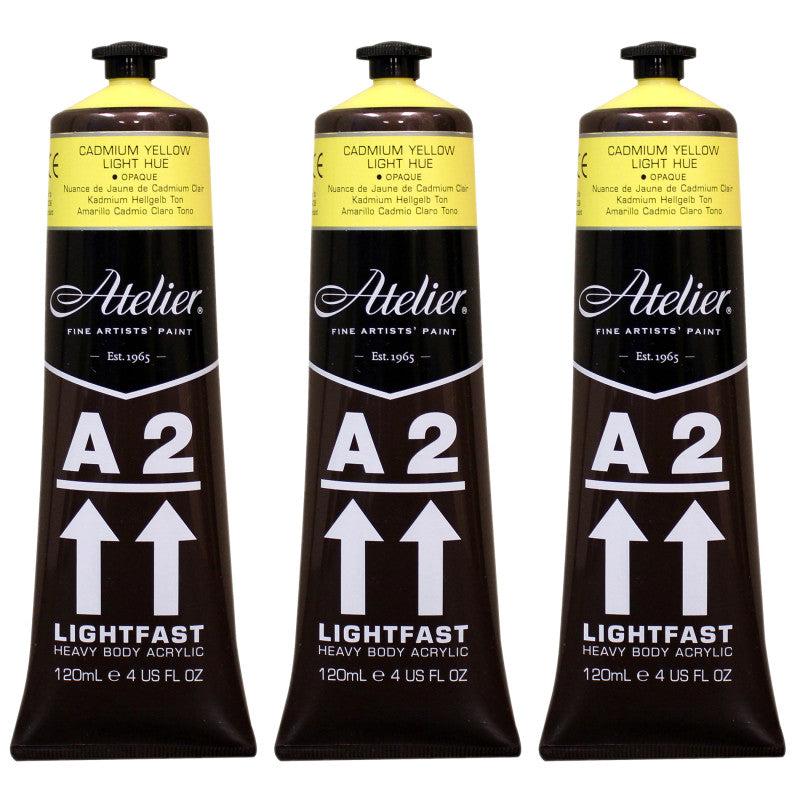 A2 Heavy Body Lightfast Artist Acrylic, 4 oz., Cadmium Yellow Light Hue, Pack of 3