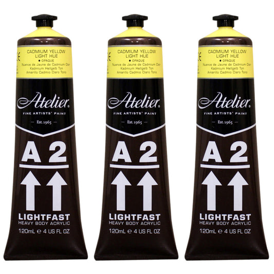 A2 Heavy Body Lightfast Artist Acrylic, 4 oz., Cadmium Yellow Light Hue, Pack of 3