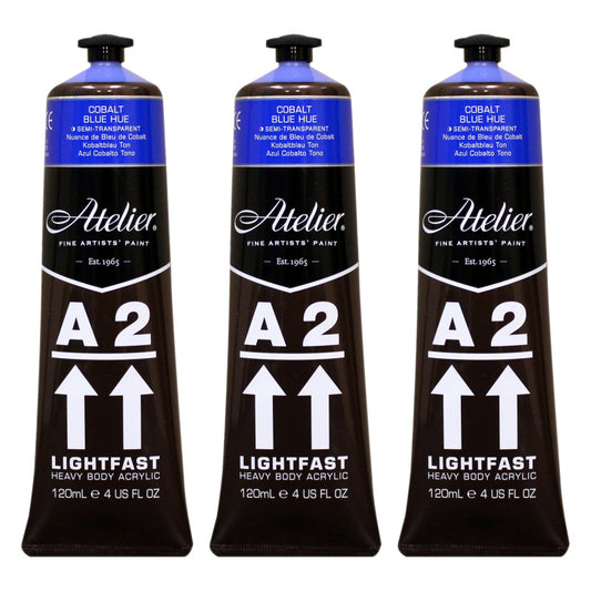 A2 Heavy Body Lightfast Artist Acrylic, 4 oz., Cobalt Blue Hue, Pack of 3