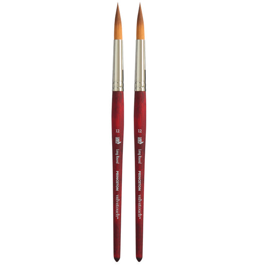 Velvetouch Long Round Brush, Synthetic Bristles, Short Handle Mixed Media Paintbrush, Scarlet, Size 12, Pack of 2