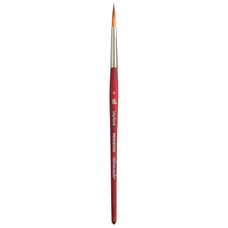 Velvetouch Long Round Brush, Synthetic Bristles, Short Handle Mixed Media Paintbrush, Scarlet, Size 6, 1 Count
