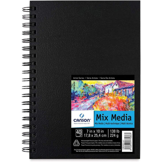 Artist Series Mixed Media Art Book, Black Cover, Side Wire Binding, 40 Sheet, 7x10 inch, 1 Count