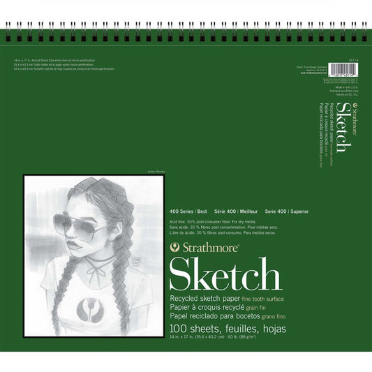 400 Series Sketch Paper Pad, Recycled, Side Wire Binding, 100 Sheet, 14x17 inch, 1 Count