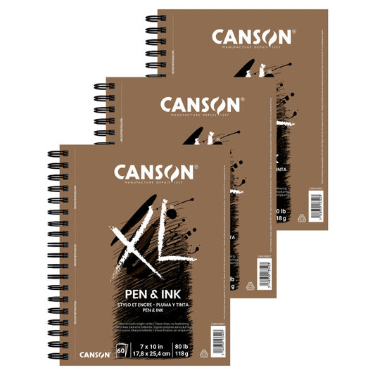 XL Series Pen & Ink Pad, Side Wire Binding, 60 Sheet, 7x10 inch, Pack of 3