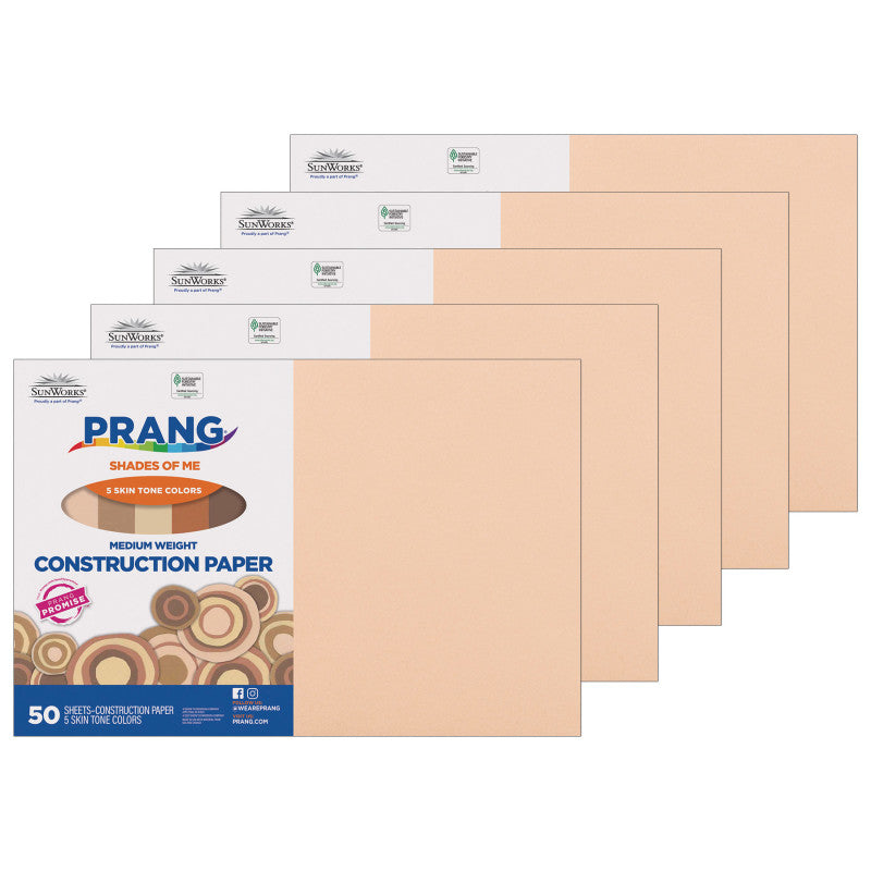 Shades of Me Construction Paper, Medium Weight, 5 Assorted Skin Tone Colors, 12" x 18", 50 Sheets Per Pack, 5 Packs
