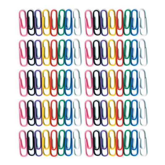 Vinyl-Coated Paper Clips, No. 1 Standard Size, 100 Per Pack, 10 Packs