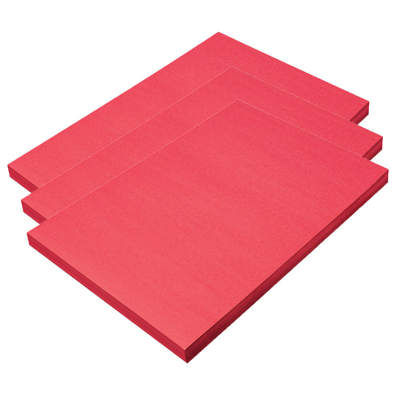 Construction Paper, Medium Weight, Holiday Red, 12" x 18", 100 Sheets Per Pack, 3 Packs